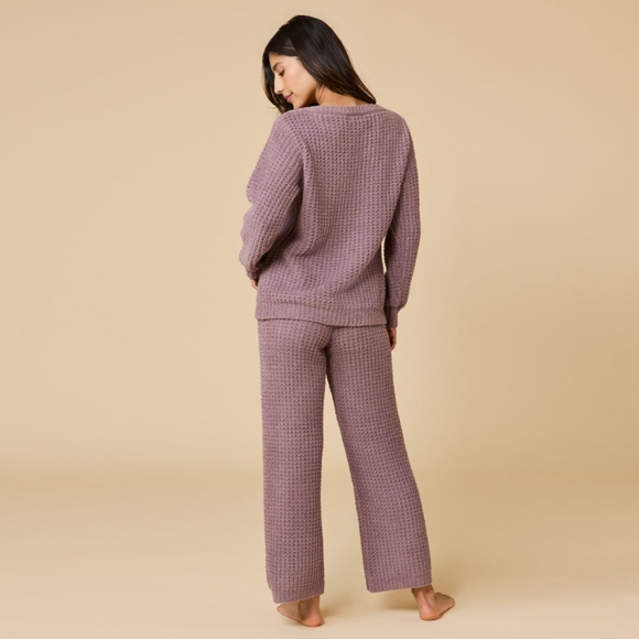 NWT Softies Waffle Marshmallow Boatneck Lounge Set Pajamas PJs Fleece Driftwood - Picture 3 of 7